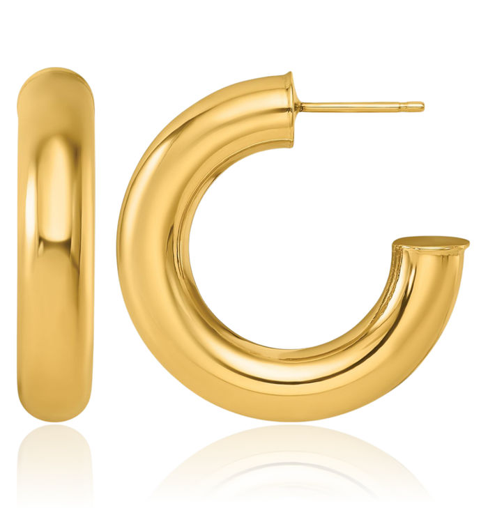 14K Solid Yellow Gold 5.7mm Round Tube Post C Hoop Earrings