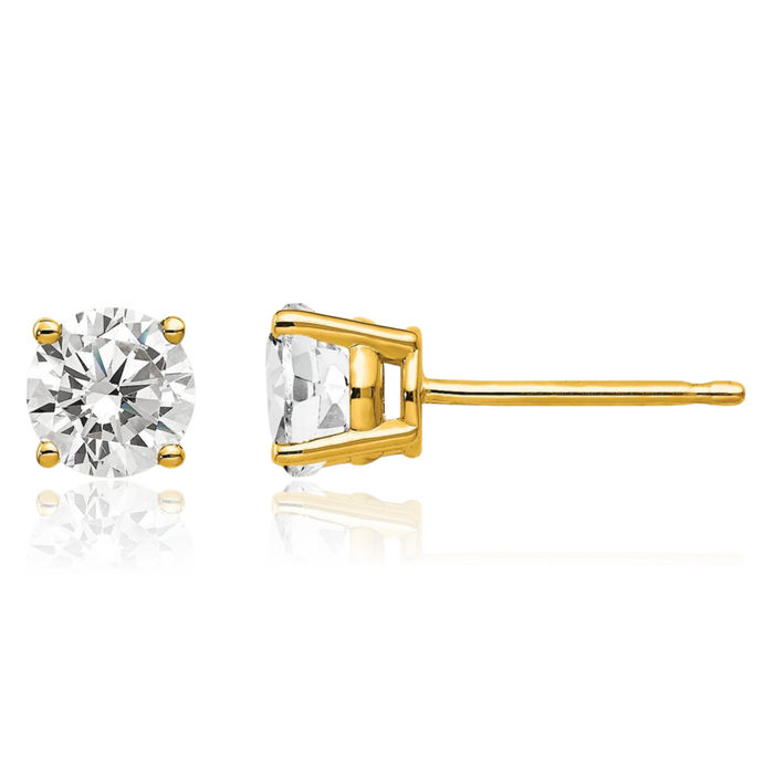 14K Solid Yellow Gold 5mm Cubic Zirconia CZ Studs Gemstone Solitaire Earrings April Birthstone Jewelry