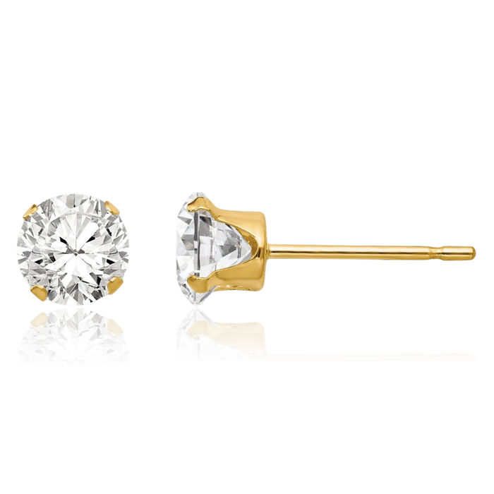 14K Solid Yellow Gold 5mm Cubic Zirconia CZ Stud Earrings