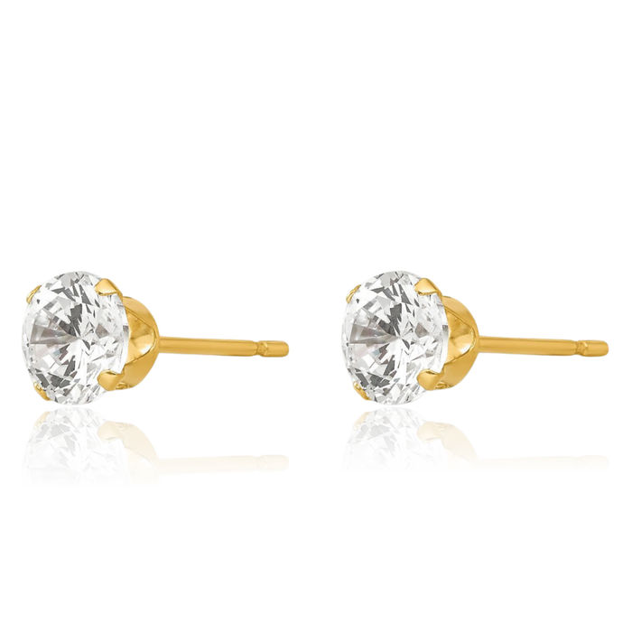14K Solid Yellow Gold 5mm Cubic Zirconia CZ Stud Earrings