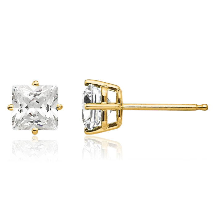 14K Solid Yellow Gold 5mm Cubic Zirconia CZ Studs Gemstone Solitaire Earrings April Birthstone Jewelry