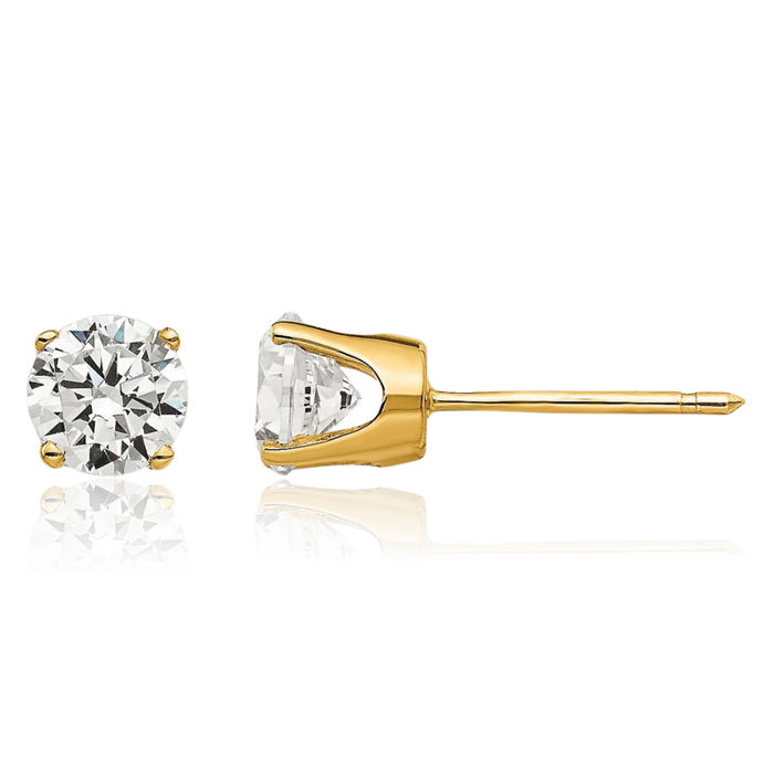 14K Solid Yellow Gold 5mm Cubic Zirconia CZ Stud Earrings