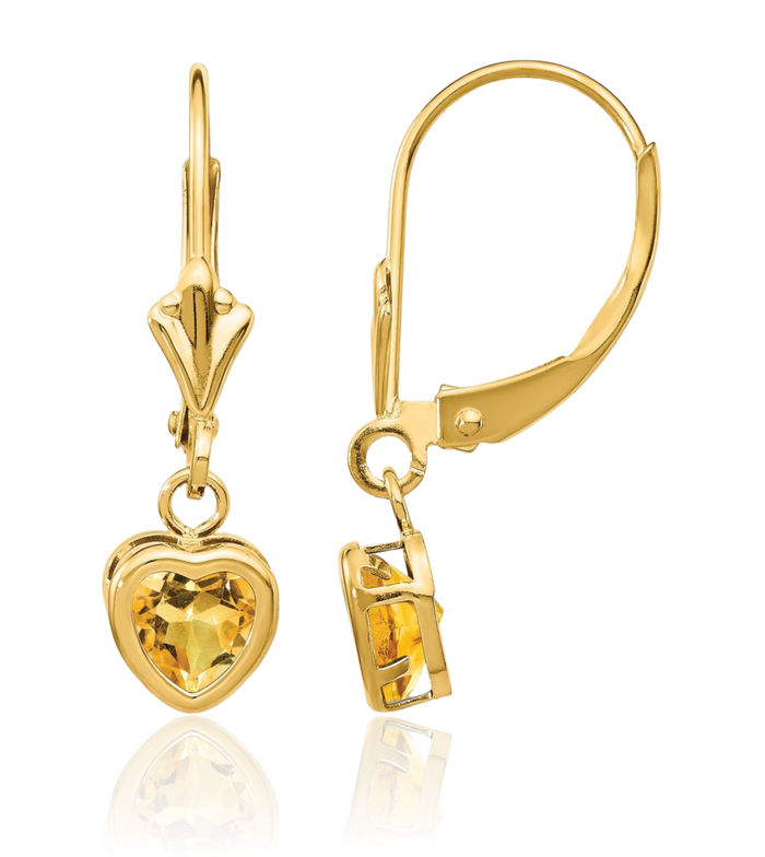 14K Solid Yellow Gold 5mm Heart Orange Citrine Drop Dangle Earrings Gemstone November Birthstone Jewelry