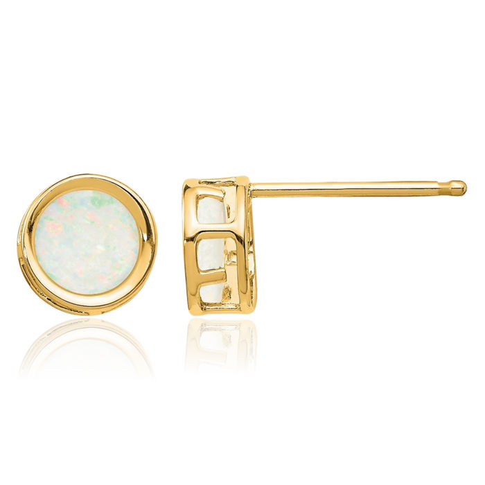 14K Solid Yellow Gold 5mm Opal Studs Gemstone Solitaire Earrings October Birthstone Jewelry