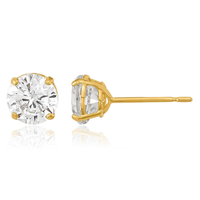 14K Solid Yellow Gold 5mm Round Cubic Zirconia CZ Stud Earrings