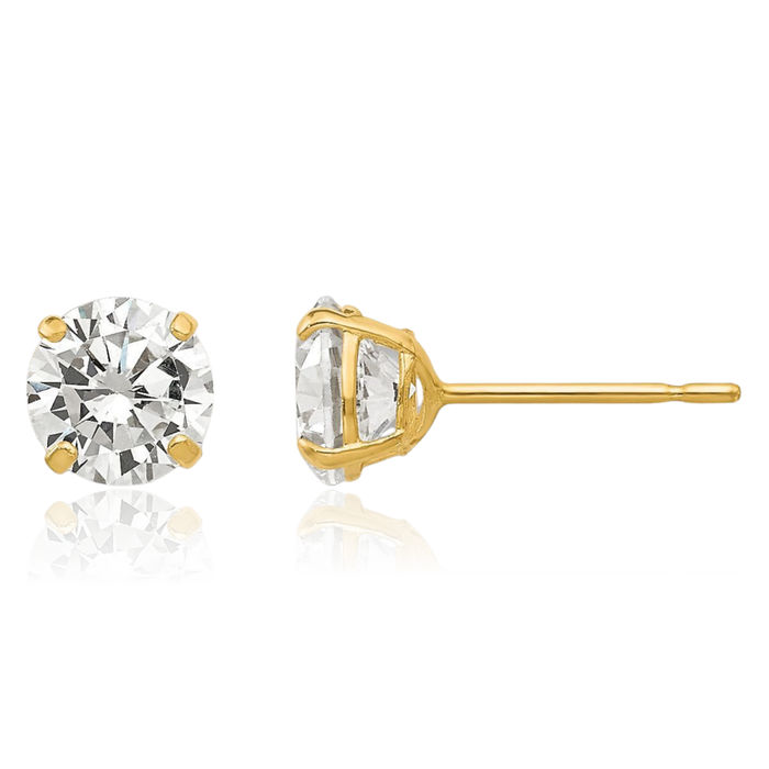 14K Solid Yellow Gold 5mm Round Cubic Zirconia CZ Stud Earrings