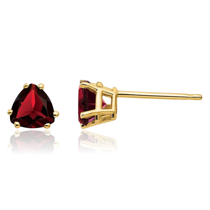 14K Solid Yellow Gold 5mm Trillion Red Garnet Studs Gemstone Solitaire Earrings January Birthstone Jewelry
