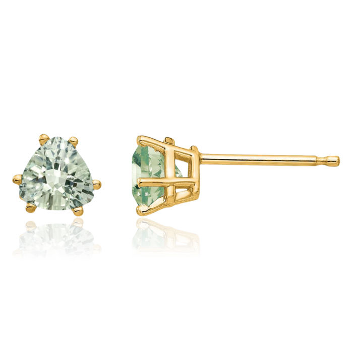 14K Solid Yellow Gold 5mm Trillion Checker Cut Green Quartz Studs Gemstone Solitaire Earrings August Birthstone Jewelry