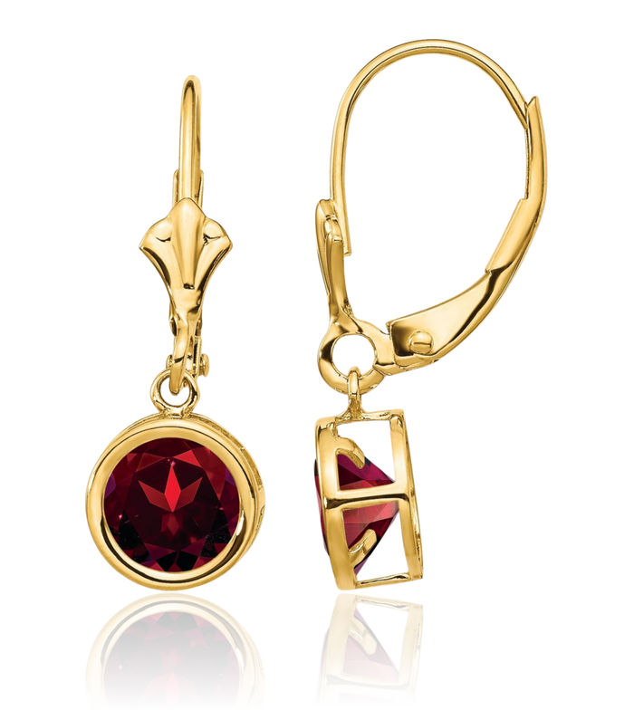 14K Solid Yellow Gold 6mm Red Garnet Drop Dangle Earrings Gemstone January Birthstone Jewelry