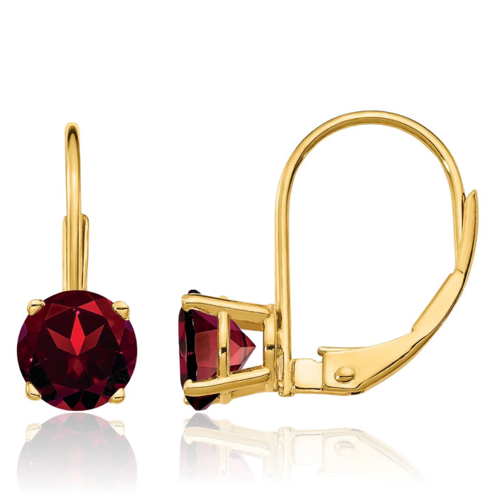 14K Solid Yellow Gold 6mm Red Garnet Drop Dangle Earrings Gemstone January Birthstone Jewelry