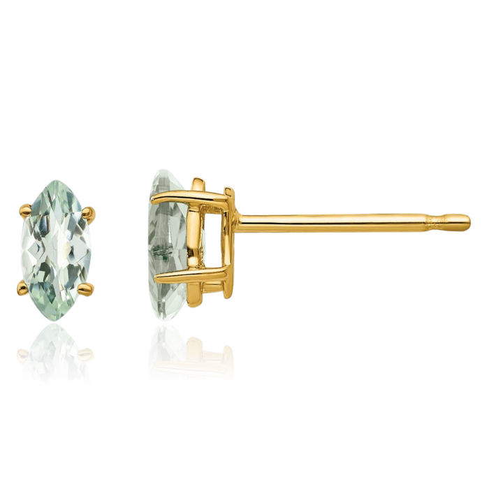 14K Solid Yellow Gold 6x3 Marquise Checker Cut Green Quartz Studs Gemstone Earrings August Birthstone Jewelry