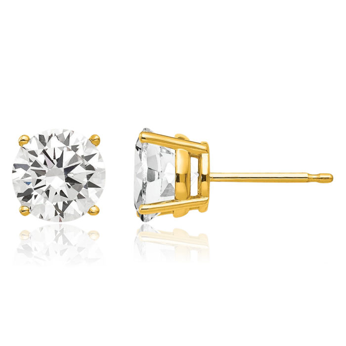 14K Solid Yellow Gold 7mm Cubic Zirconia CZ Stud Solitaire Earrings April Birthstone Jewelry