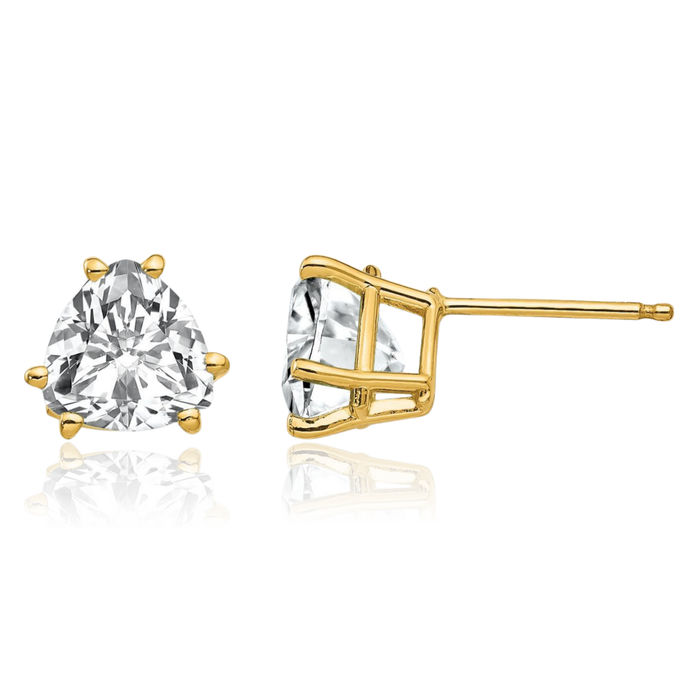 14K Solid Yellow Gold 7mm Trillion Cubic Zirconia CZ Stud Solitaire Earrings April Birthstone Jewelry