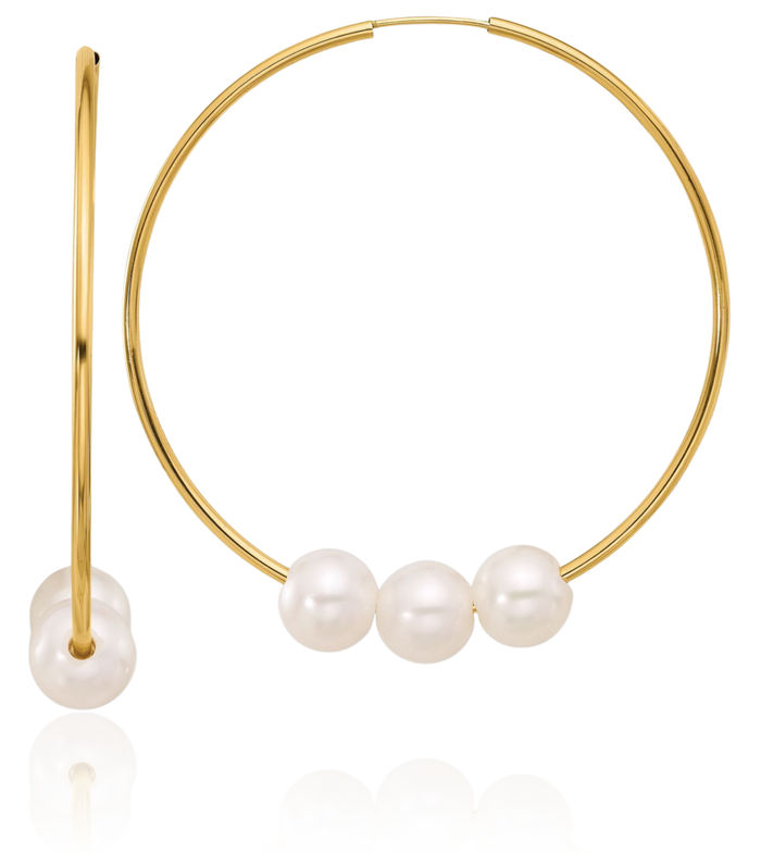 14K Solid Yellow Gold 8mm White Round Freshwater Cultured Pearl Infinity Twisted Love Knot Symbol Endless Large Hoop Earrings