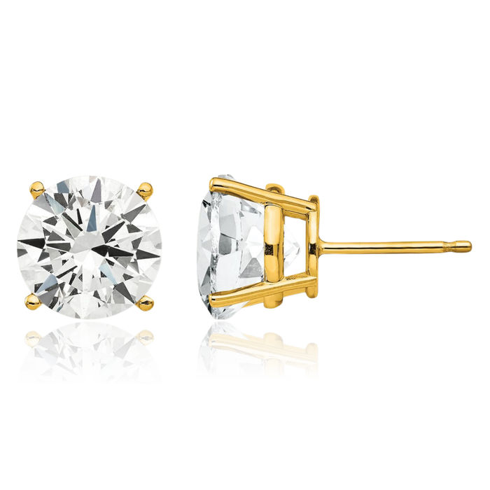 14K Solid Yellow Gold 9mm Cubic Zirconia CZ Stud Solitaire Earrings April Birthstone Jewelry