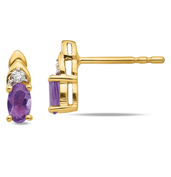 14k Solid Yellow Gold Amethyst 2024 Stud Earrings