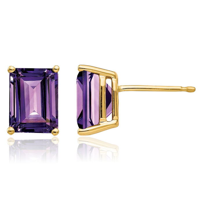 14K Solid Yellow Gold Purple Amethyst Studs Gemstone Solitaire Earrings February Birthstone Jewelry