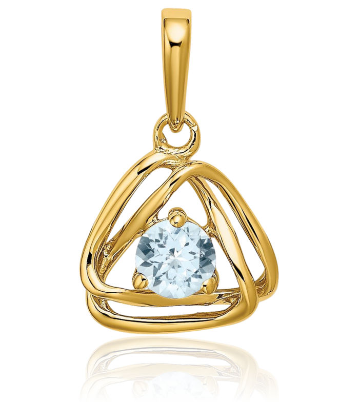 14K Solid Yellow Gold Blue Aquamarine Triangle Necklace Charm Gemstone Pendant March Birthstone Jewelry