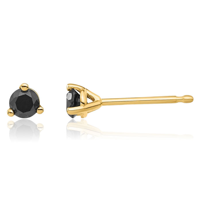 14K Solid Yellow Gold Black Diamond Stud Earrings