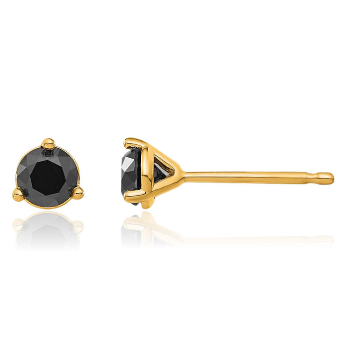 14K Solid Yellow Gold Black Diamond Stud Earrings