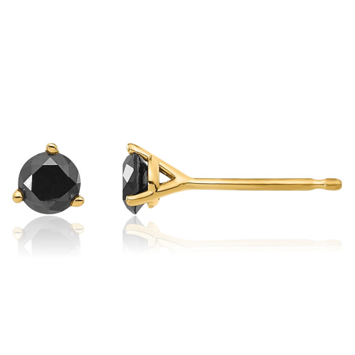 14K Solid Yellow Gold Black Diamond Stud Earrings