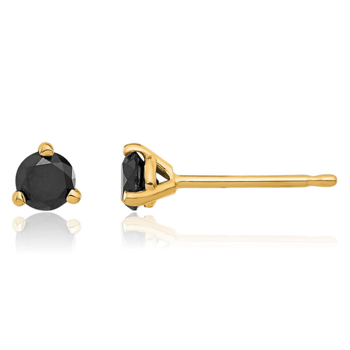 14K Solid Yellow Gold Black Diamond Stud Earrings