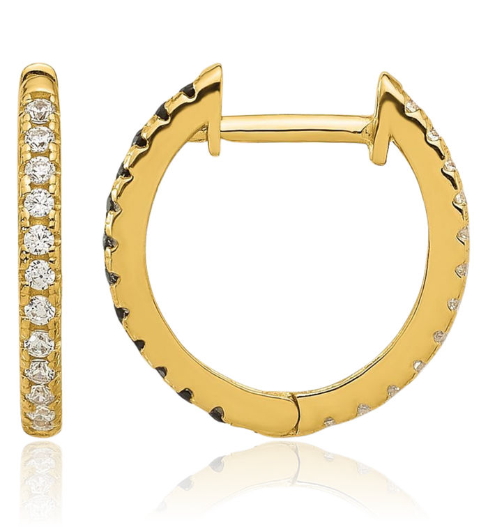 14K Solid Yellow Gold Black White Cubic Zirconia CZ Reversible Huggie Round Small Hoop Earrings