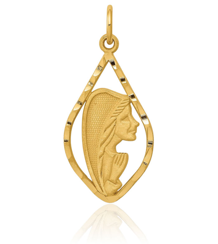 14K Solid Yellow Gold Blessed Mother Mary Medal Necklace Chain Pendant Charm