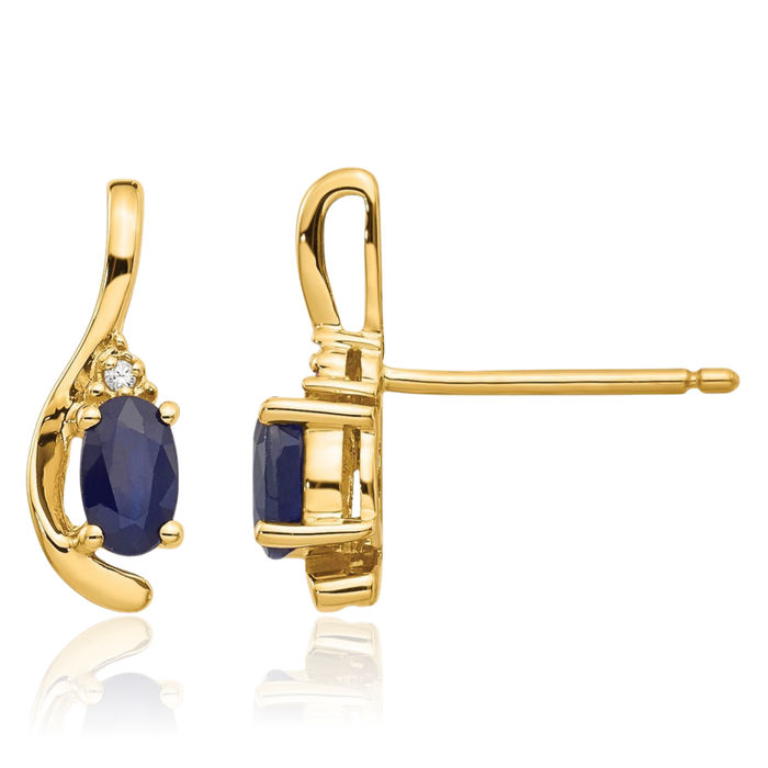 14K Solid Yellow Gold Blue Sapphire Diamond Drop Dangle Earrings September Birthstone Jewelry