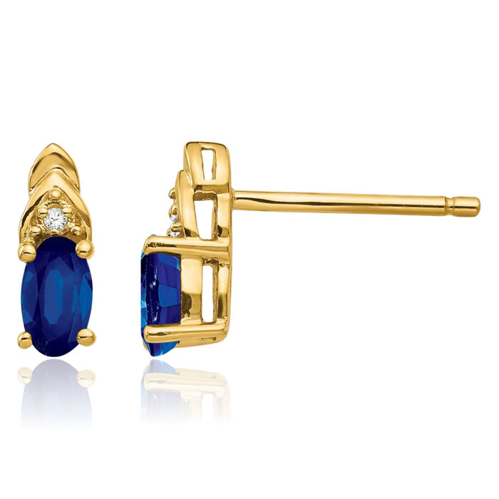 14K Solid Yellow Gold Blue Sapphire Diamond Drop Dangle Stud Earrings September Birthstone Jewelry