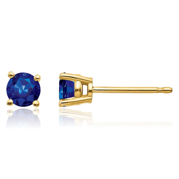 14K Solid Yellow Gold Blue Sapphire Studs Gemstone Solitaire Earrings September Birthstone Jewelry