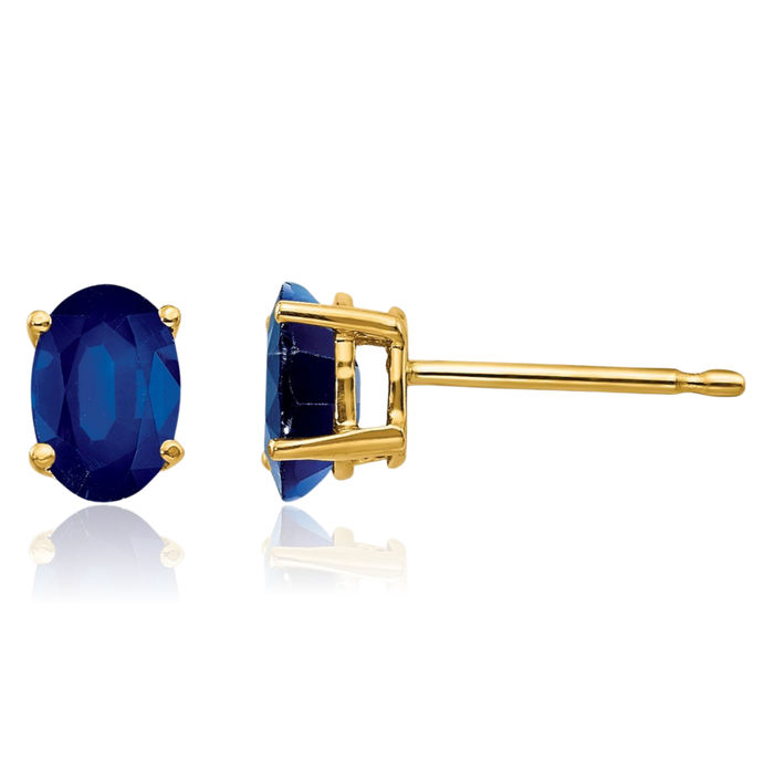 14K Solid Yellow Gold Blue Sapphire Studs Gemstone Solitaire Earrings September Birthstone Jewelry