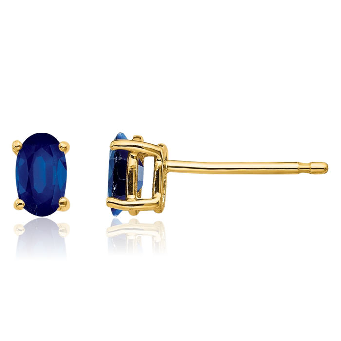 14K Solid Yellow Gold Blue Sapphire Studs Gemstone Solitaire Earrings September Birthstone Jewelry