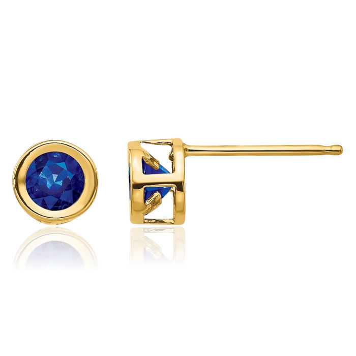 14K Solid Yellow Gold Blue Sapphire Studs Gemstone Solitaire Earrings September Birthstone Jewelry