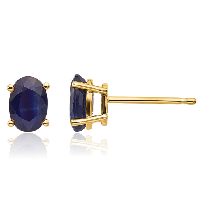 14K Solid Yellow Gold Blue Sapphire Studs Gemstone Earrings September Birthstone Jewelry