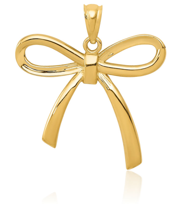 14K Solid Yellow Gold Bow Necklace Chain Pendant Charm