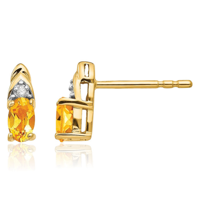 14K Solid Yellow Gold Orange Citrine Diamond Drop Dangle Stud Earrings November Birthstone Jewelry