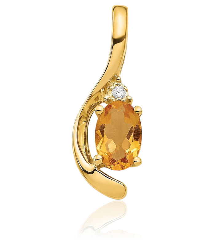 14K Solid Yellow Gold Orange Citrine Diamond Necklace Gemstone Pendant Charm April November Birthstone Jewelry