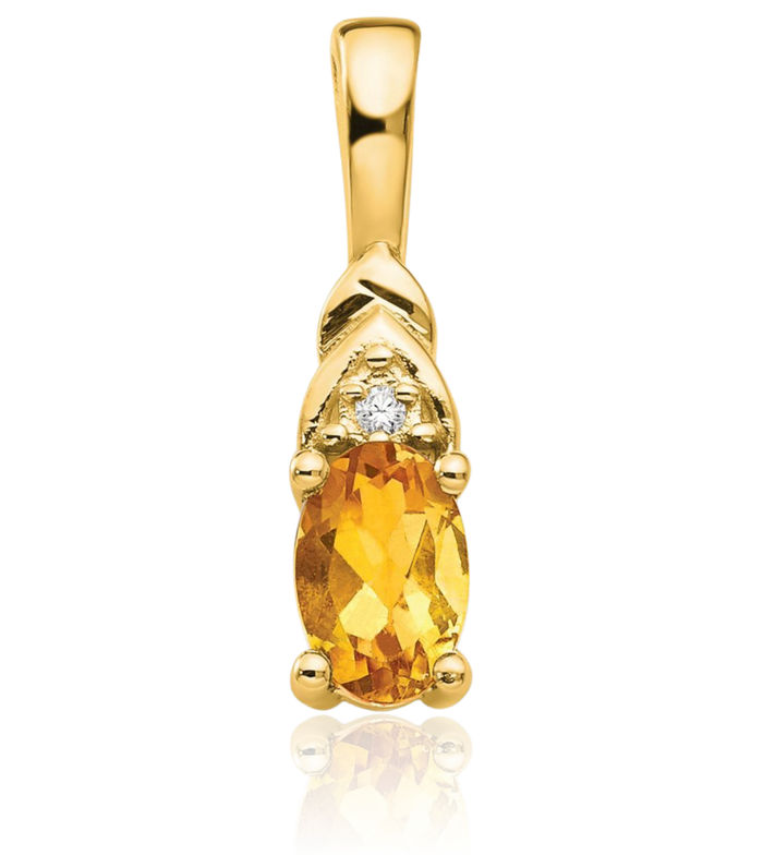 14K Solid Yellow Gold Orange Citrine Diamond Necklace Gemstone Pendant Charm April November Birthstone Jewelry