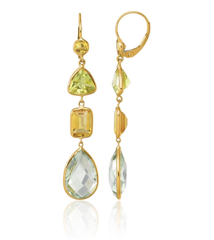 14K Solid Yellow Gold Orange Citrine Lemon Quartz Green Drop Dangle Earrings Gemstone