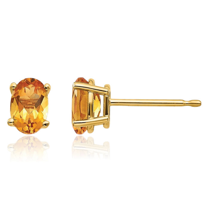 14K Solid Yellow Gold Orange Citrine Studs Gemstone Earrings November Birthstone Jewelry