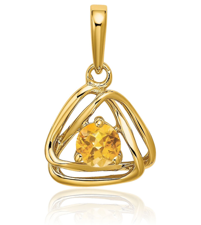 14K Solid Yellow Gold Orange Citrine Triangle Necklace Charm Gemstone Pendant November Birthstone Jewelry