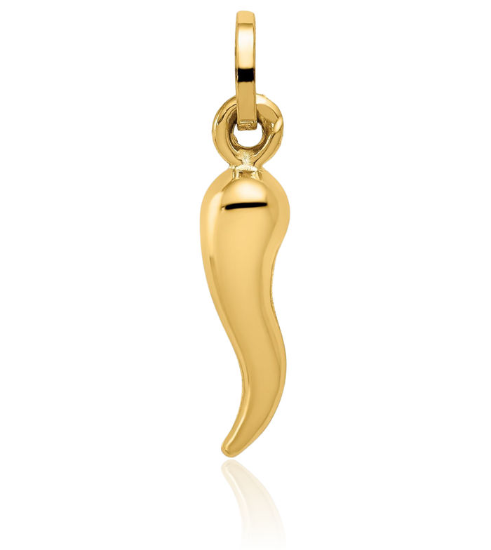 14K Solid Yellow Gold Cornicello Italian Horn Necklace Lucky Protection Amulet Pendant Chilli Pepper Charm