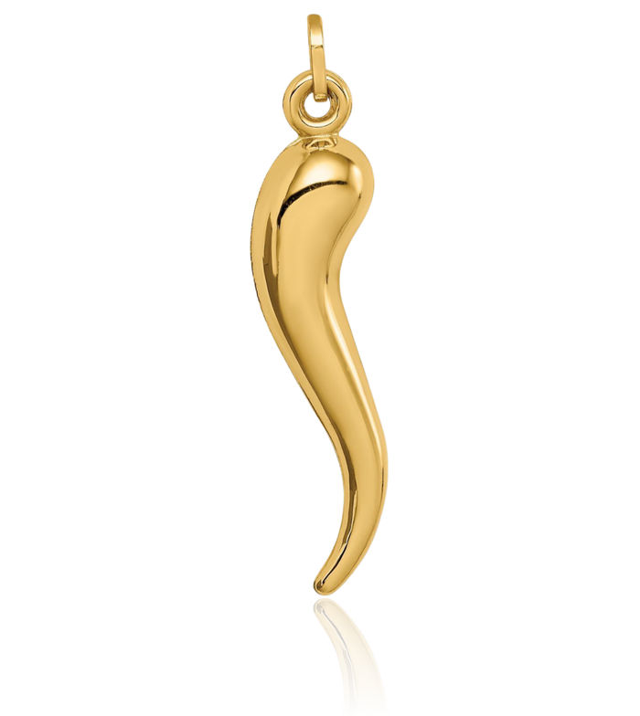 14K Solid Yellow Gold Cornicello Italian Horn Necklace Lucky Protection Amulet Pendant Chilli Pepper Charm