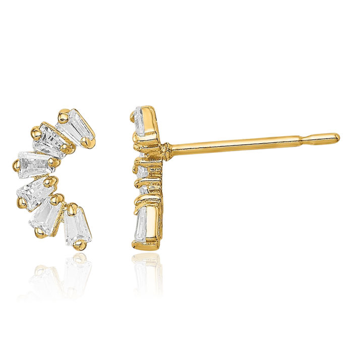 14K Solid Yellow Gold Cubic Zirconia CZ Arch Stud Earrings