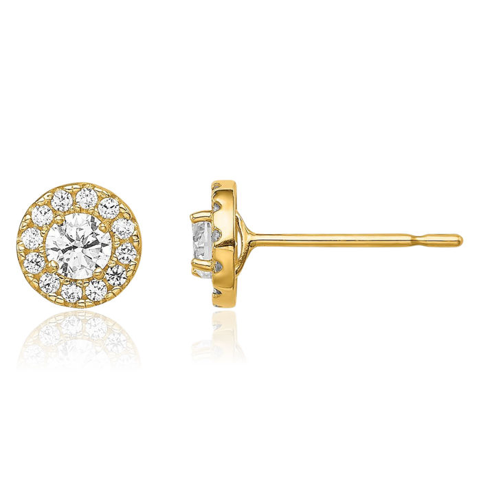 14K Solid Yellow Gold Cubic Zirconia CZ Circlepost Stud Earrings