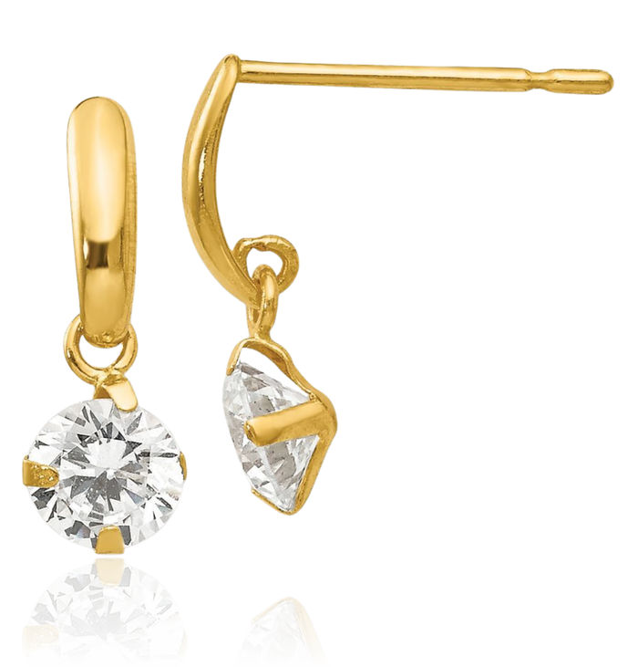 14K Solid Yellow Gold Cubic Zirconia CZ Drop Dangle Earrings