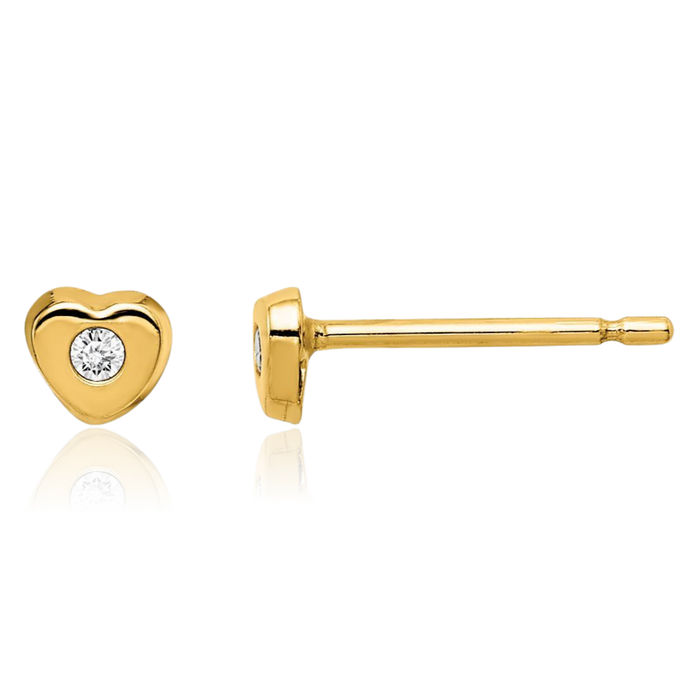 14K Solid Yellow Gold Cubic Zirconia CZ Heart Stud Earrings