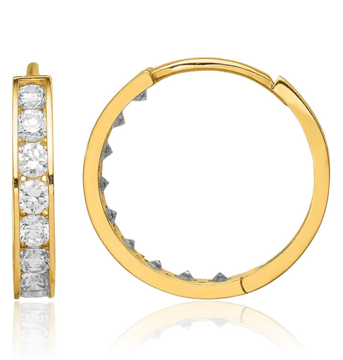 14K Solid Yellow Gold Cubic Zirconia CZ Round Small Hoop Earrings