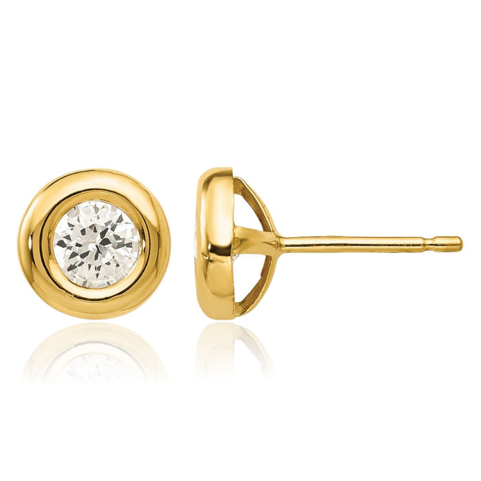 14K Solid Yellow Gold Cubic Zirconia CZ Stud Earrings